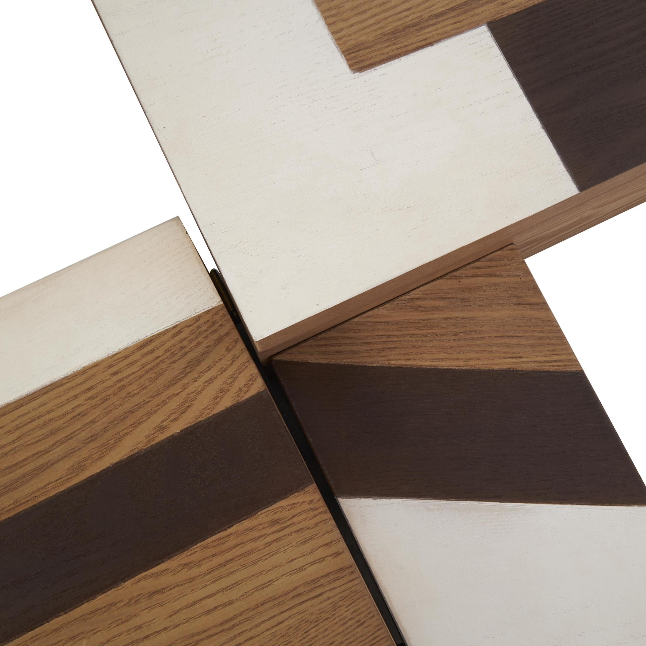 DecMode Geometric Brown Wooden Decorative Box with Cream and Dark Brown Stripes, 3 Count