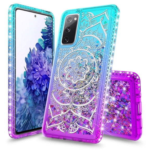 Bemz Liquid Quicksand Case for Samsung Galaxy S20 FE (with Touch Tool) - Mandala Floral (Teal/Purple)