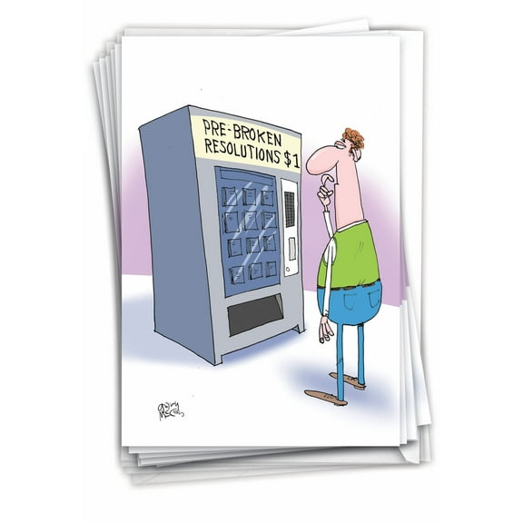 Pack of 12 New Year Cards Funny (1 Design, 12 Cards) - Pre-Broken Resolutions C4340NYG-B12