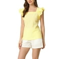 thumbnail image 4 of INSPIRE CHIC Mother's Day Women's Gingham Tops Square Neck Ruffle Cap Sleeves Summer Blouse M Yellow, 4 of 6