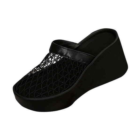 Black Women Fashionable Mesh Hollow Thick-Soled Slippers Versatile For Spring Summer Outdoor Leisure Comfortable Breathable