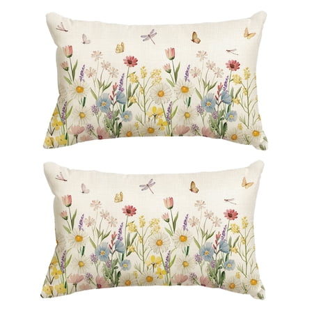 Sm:)e Tulips Daisy Dragonfly Butterflies Floral Spring Throw Pillow Covers,18x18 Inch