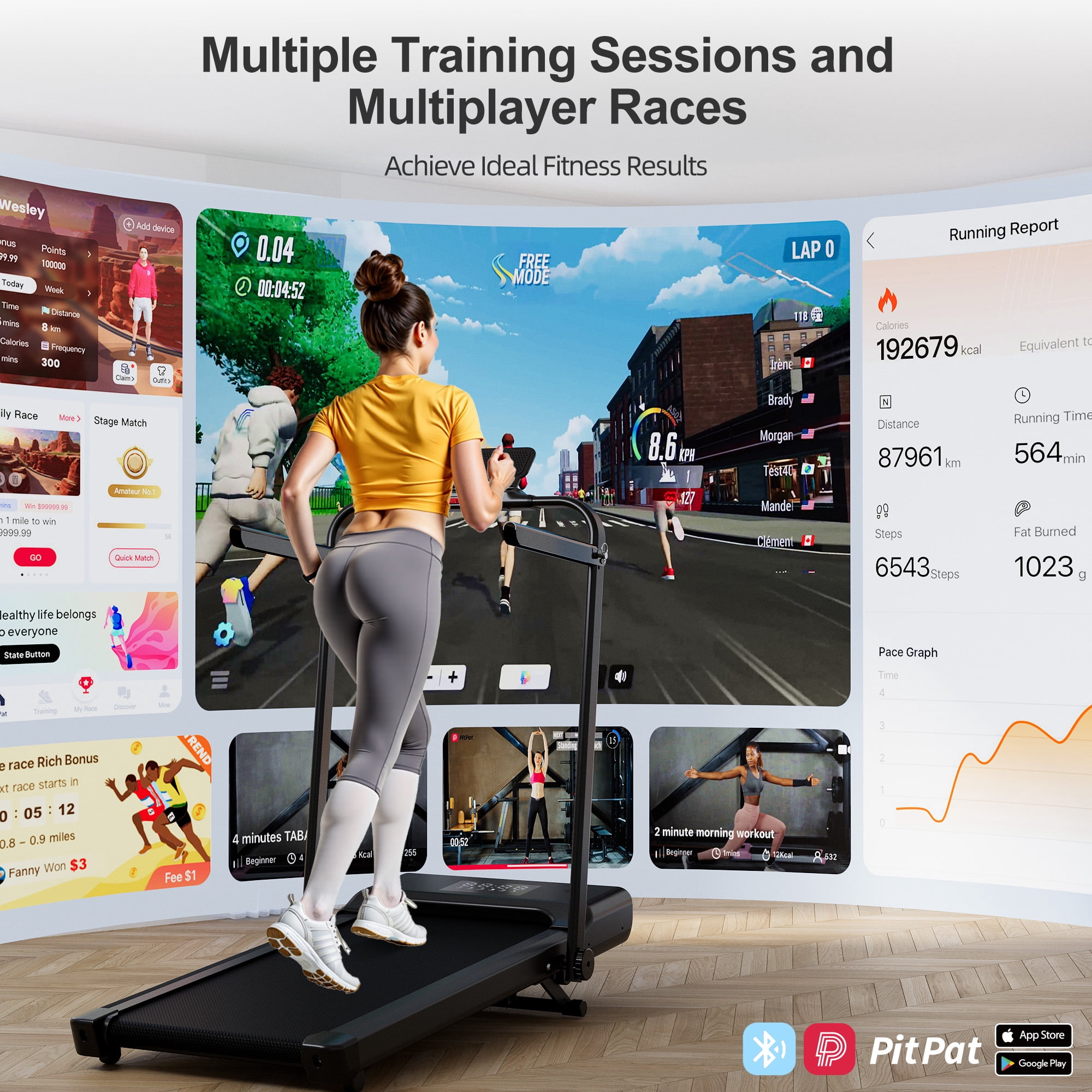 3 in 1 Folding Treadmills for Home, 3.0HP Powerful and Quiet Under Desk Treadmill, 300 lbs Capacity Foldable Walking Pad Treadmill with Remote Control and Space Saving, Free Installation