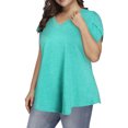 thumbnail image 4 of Oalirro Women's Tops, Tees & Blouses Women Tops and Blouses Fashion Woman Causal V-Neck Solid Printing Blouse Short Sleeve T-Shirt Summer Tops Mint Green, 4 of 9