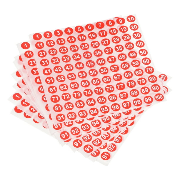 Number Sticker 1-100 Label Number Self Adhesive Label Red White for ...