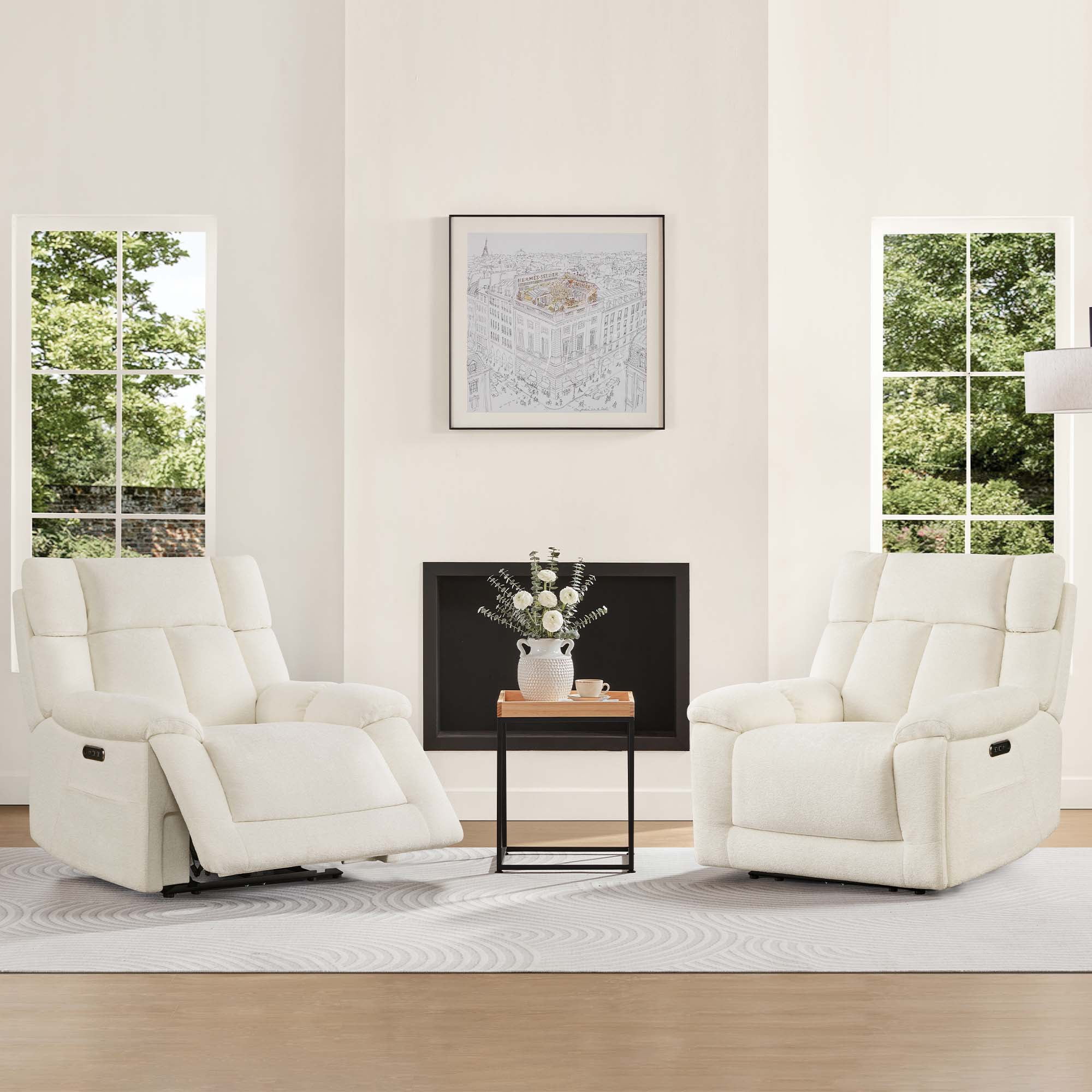 Spruce & Spring Power Lay Flat Recliner with Bluetooth Speakers & Lumbar Support, Cream