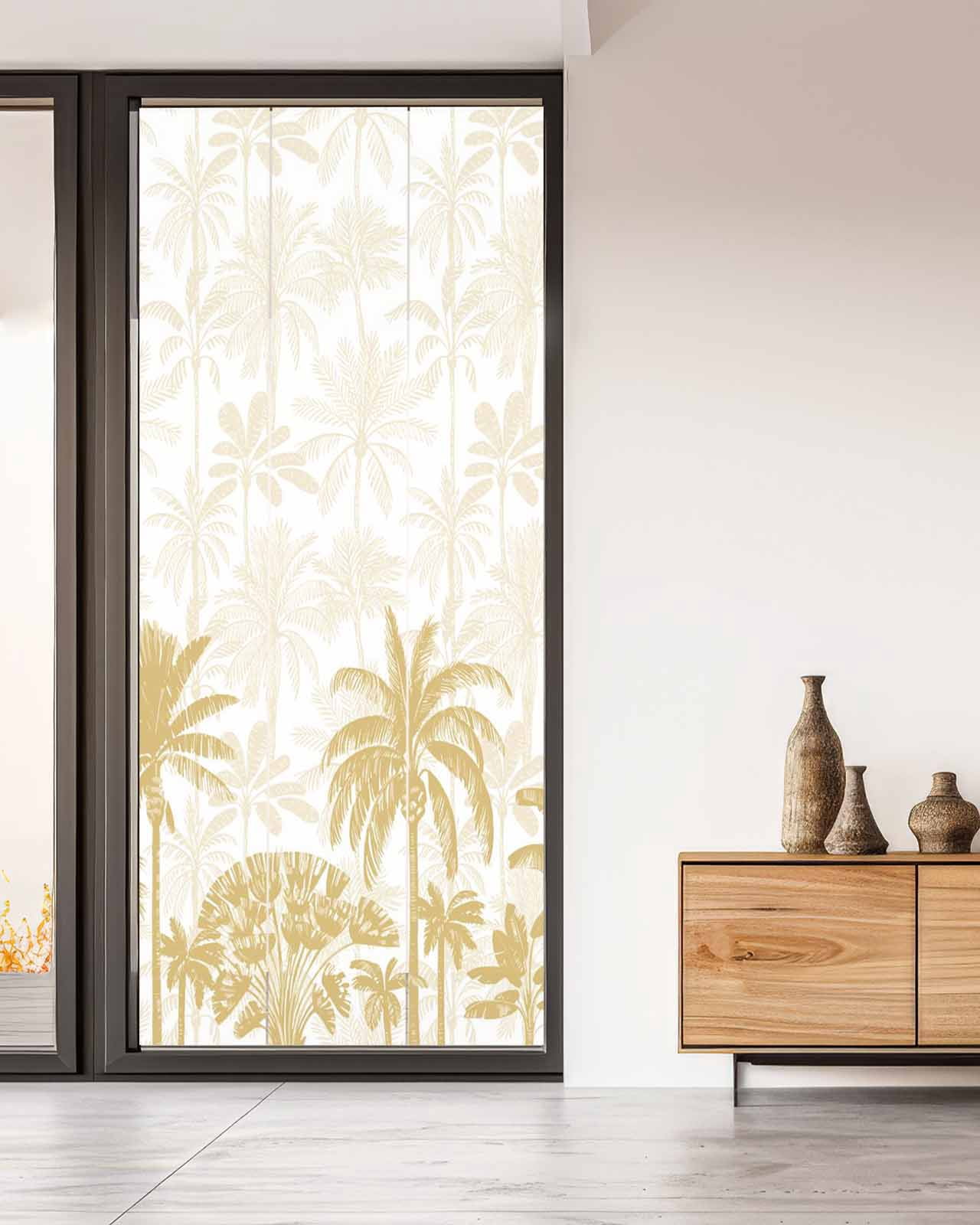Window Privacy Film Palm Trees Stained Glass Window Film Decorative Sun Block Window Cover Yellow Tropical Plants Summer Forest Scenery Window Clings Static Adhesive Sticker for Bathroom 35.4"x78.7"
