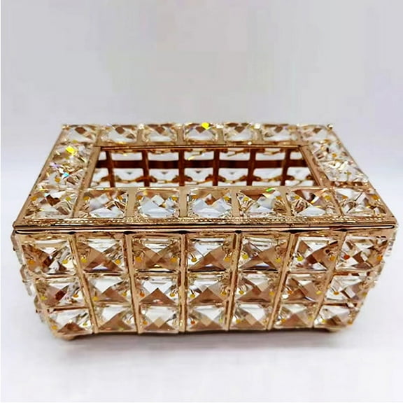 Crystal Crushed Dia-mond Tissue Box Luxury Tissue Holders, Sparkling Cu be Glass Cover for Bedroom Bathroom Dres ser Night Stand Decorative Facial Tissue Holder, Countertop Home Deco