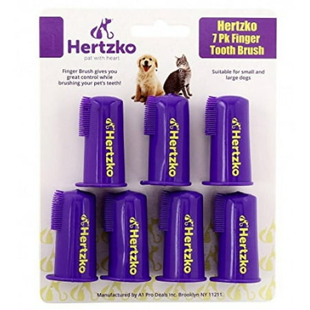 7 Pk Finger Tooth Brush by Hertzko –Gives you Great Control to Reach into the Back of your Dogs Mouth - Decreases the Risk of Teeth and Gum Problems - Advanced Oral Care for Dogs and (Best Way To Care For Dogs Teeth)