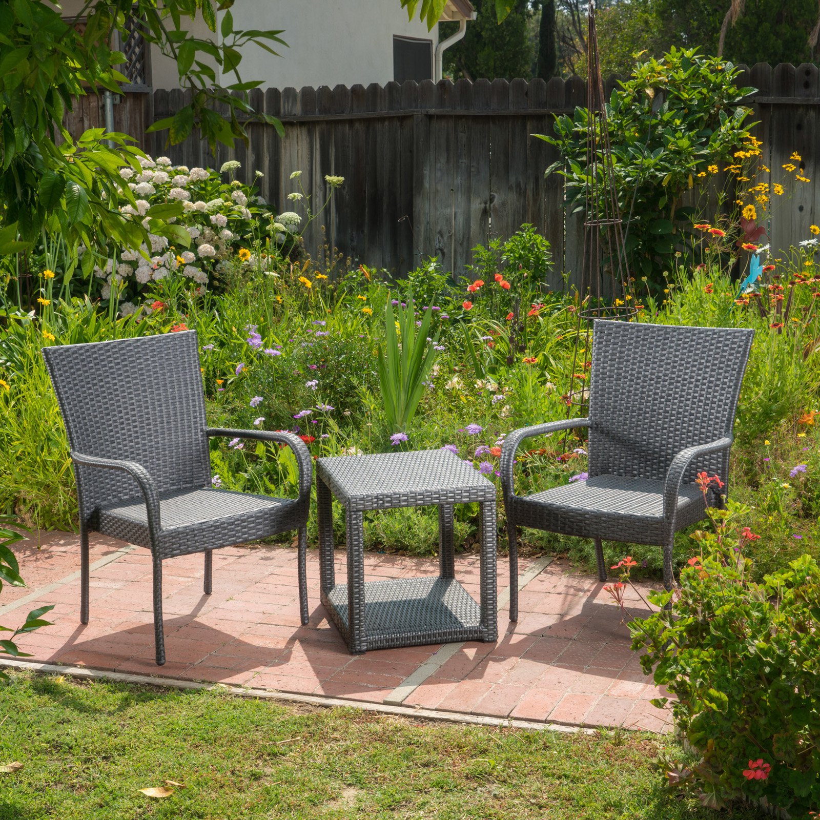 Nicoleta Outdoor Wicker 2 Seater Stacking Chair Chat Set - Gray - image 1 of 10