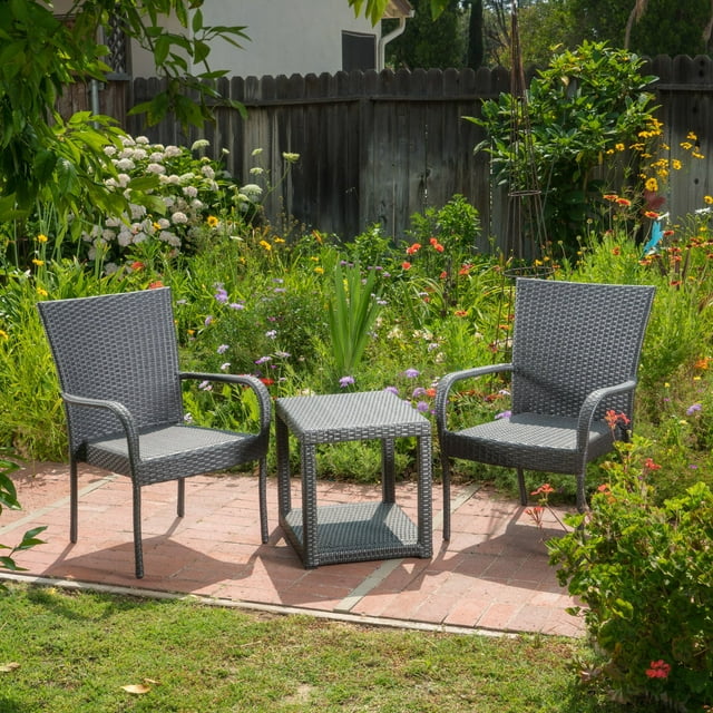 Nicoleta Outdoor Wicker 2 Seater Stacking Chair Chat Set - Gray
