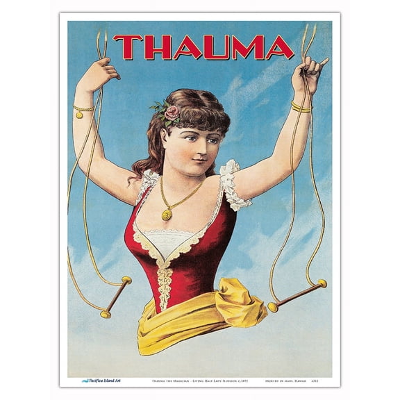Thauma the Magician - Living Half Lady Illusion - Vintage Magic Poster c.1892 - Master Art Print (Unframed) 9in x 12in