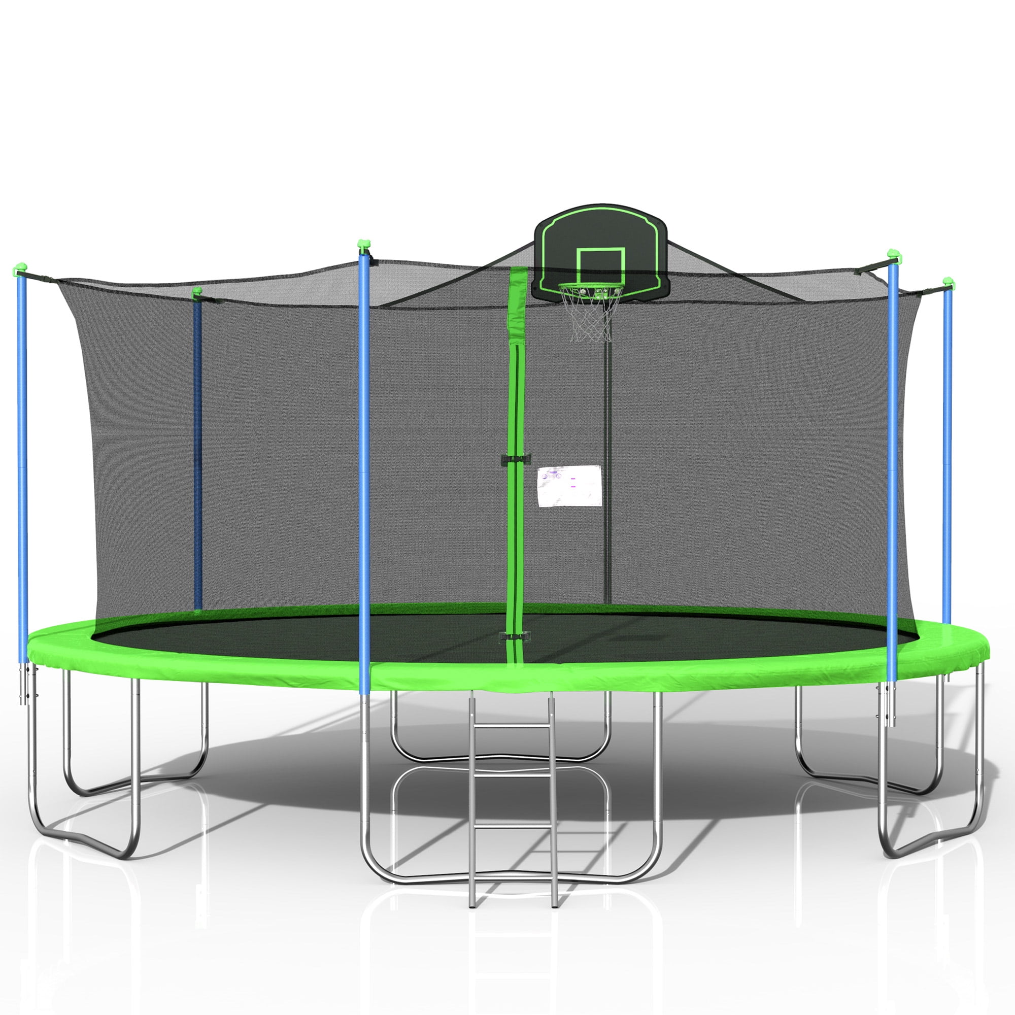 16 FT Outdoor Trampoline with Basketball Hoop, Outdoor Trampoline with Safety Enclosure Net, Circular Trampolines for Adults/Kids, Family Jumping and Ladder, Kids Basketball Trampoline, Q11381