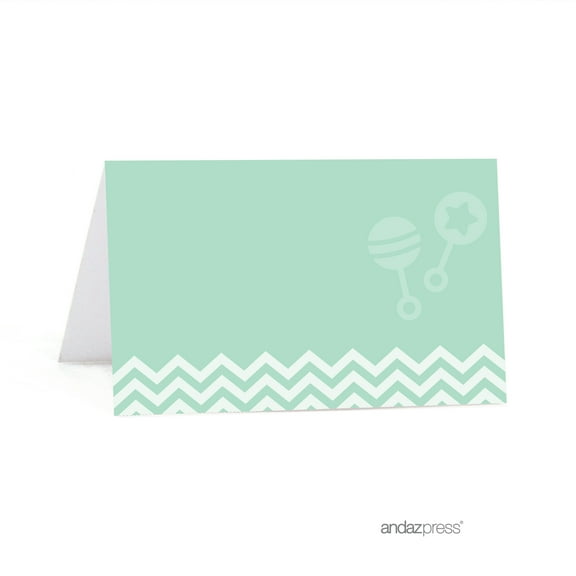 Mint Green Chevron Baby Shower Table Tent Printable Place Cards, 20-Pack
