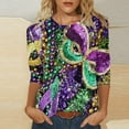 thumbnail image 5 of Jsaierl Mardi Gras Shirts for Women 3/4 Sleeve Mask Graphic Blouse Carnival Themed Tees Party 3D Print Tops Funny Gifts Parade Tshirt, 5 of 5