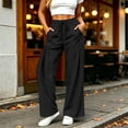 thumbnail image 4 of Vynhevius Women Wide Leg Pants Solid Drawstring Waist Dual Pockets Pleated Casual Loose Trousers, 4 of 7