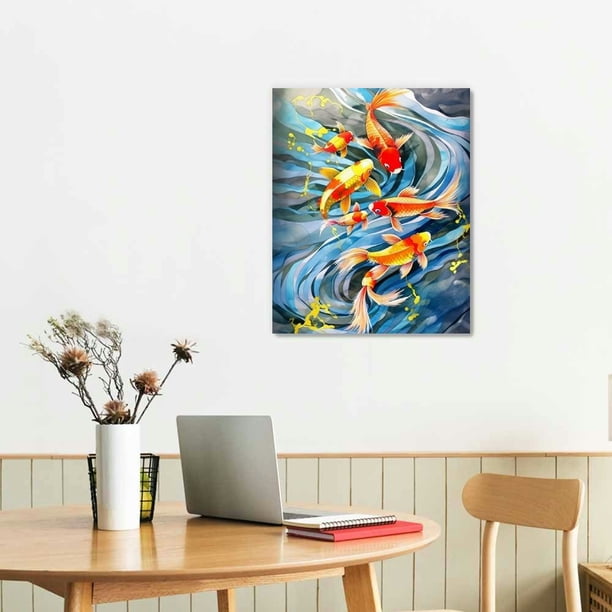 JEUXUS Wall Art Picture HD Print Chinese Abstract Nine Koi Fish