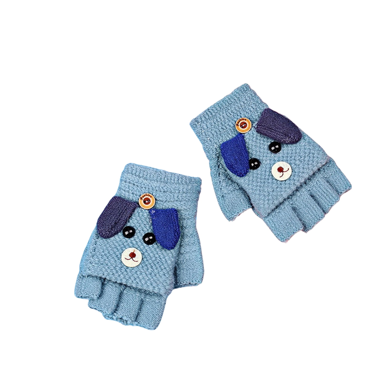 Kids Mittens Gloves Half Fingers Soft Warm with button Flip Top 3-6 yrs old kids