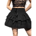 thumbnail image 3 of KOMOO Women Pleated Mini Skirt Plaid Print Lace-up Stitching Tulle Skirt A-line Skirts, 3 of 4