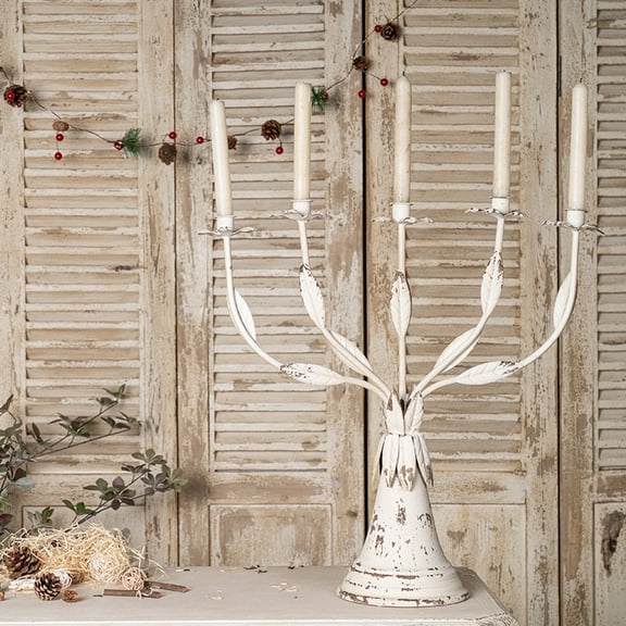 Vintage White Floral Candle Holder, Elegant Metal Candle Holder, Branch Candle Holder, 1pc