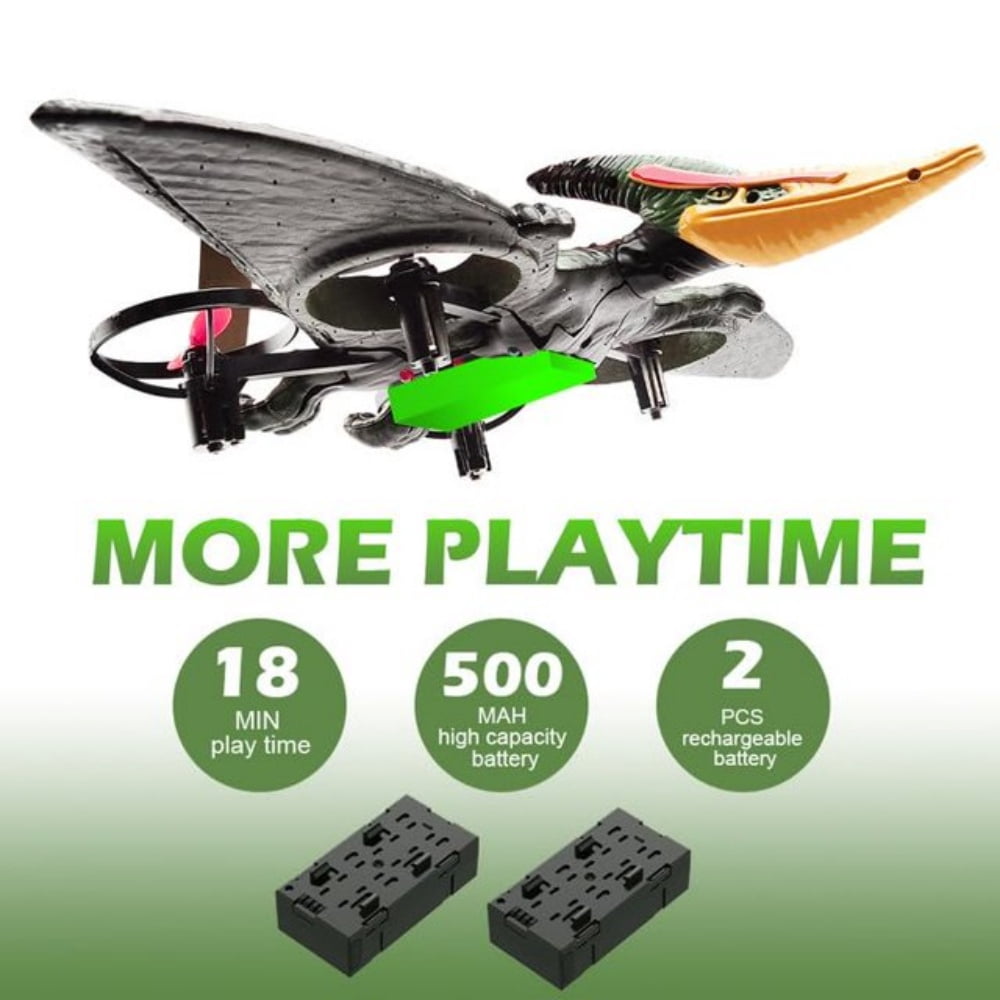 Remote Control Dinosaur Plane Drone  Flying Helicopters Toys with LED Light, Birthday Gifts for 5-12 Years Kids-Green