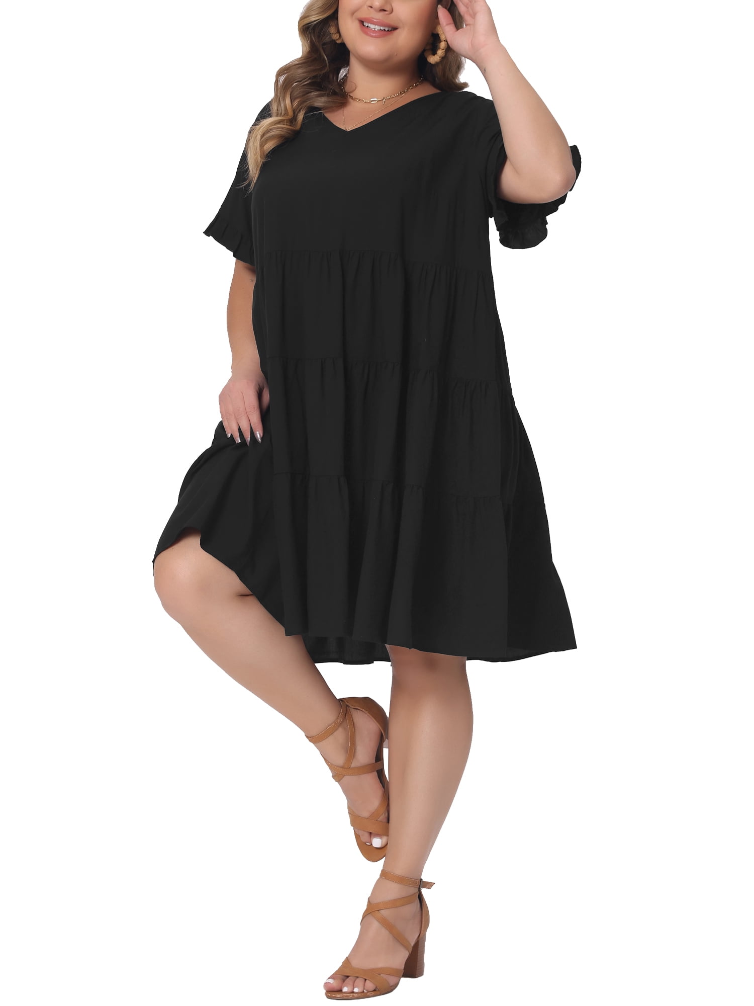 Knitted Dresses Time And Tru Black Dress Agnes Orinda Women's Plus Size  Dresses V Neck Ruffle