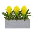 thumbnail image 1 of Nearly Natural 8590-YL Bromeliad Artificial Plant in Stone Planter - Yellow, 1 of 1