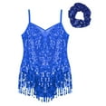 thumbnail image 2 of iixpin Kids Girls Sleeveless Latin Dance Dress Sequins Tassel Dance Leotard for Jazz Salsa Ballroom Costume Royal Blue 14, 2 of 7