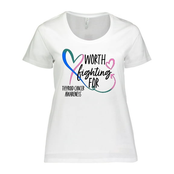 Inktastic Thyroid Cancer Awareness Pink, Blue, Teal Heart Ribbon Women's Plus Size T-Shirt