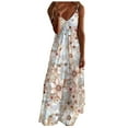 thumbnail image 2 of Femmes Robes d'Été Sans Manches V Cou Imprimé Maxi Robe d'Été Casual Sundress Plage Vacances Partie Cami Tank Robe Partie Longue Robe Sling, 2 of 5