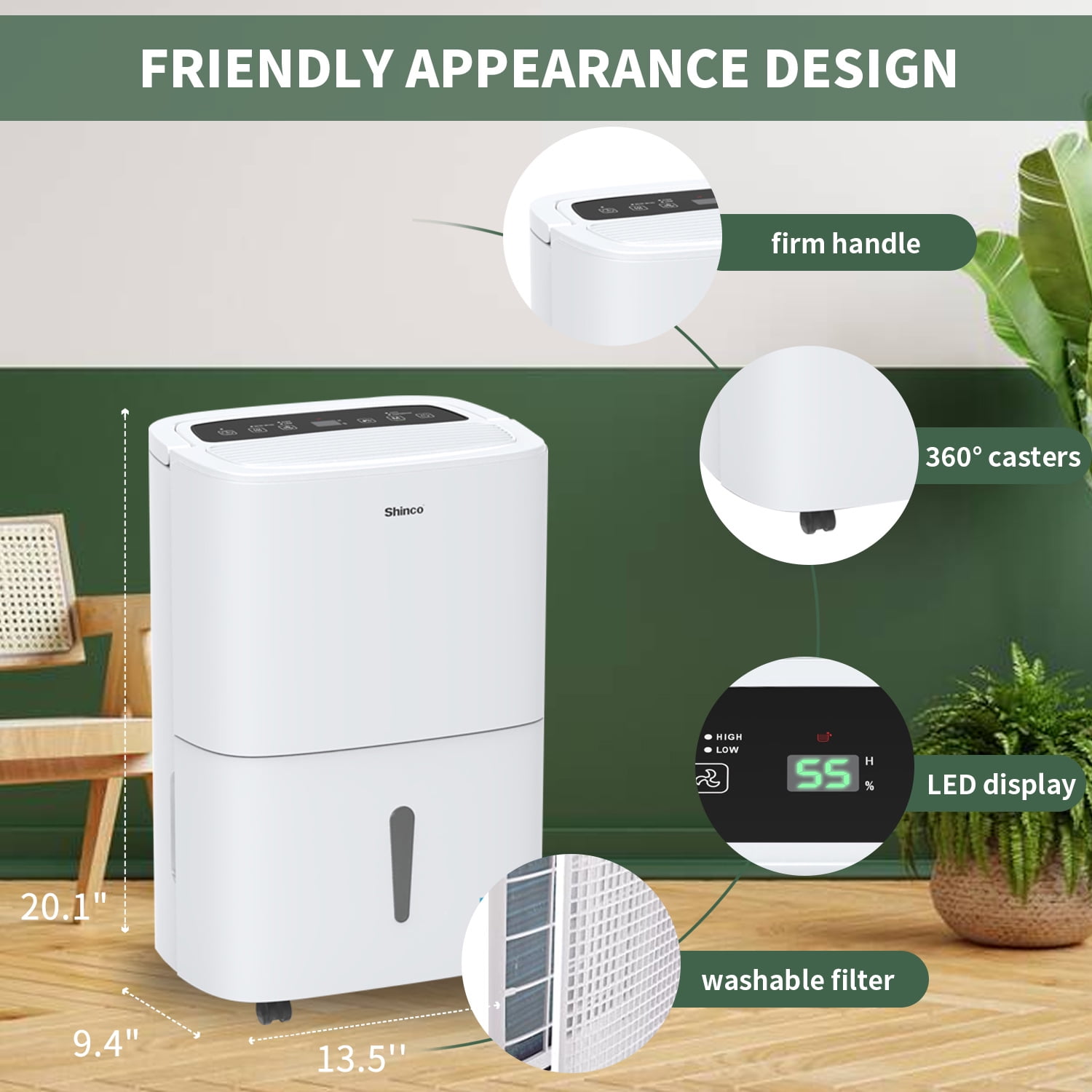 Shinco 7,000 Sq.Ft Energy Star Dehumidifier with Pump, Ideal for Large Industrial Rooms and Home Basements, Efficient Moisture Removal and Humidity Control, 1.85 Gallons Water Tank
