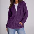 thumbnail image 6 of Sweaters for Women Long Sleeve Knitted Zip Up Hoodies Ribbed Pullover Loose Casual Sweatshirts with Pocket Purple XL, 6 of 9