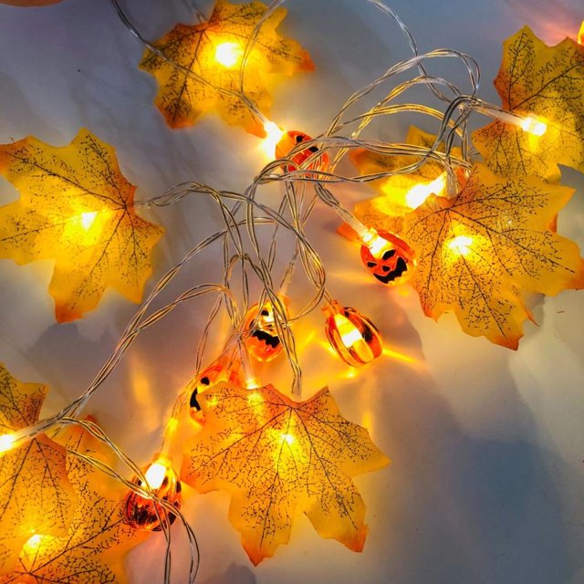 Luz De Hoja De Arce De Halloween Guirnalda De Calabaza Iluminada Led Para La Decoración De Halloween Del Hogar matsuzay HA044238-05