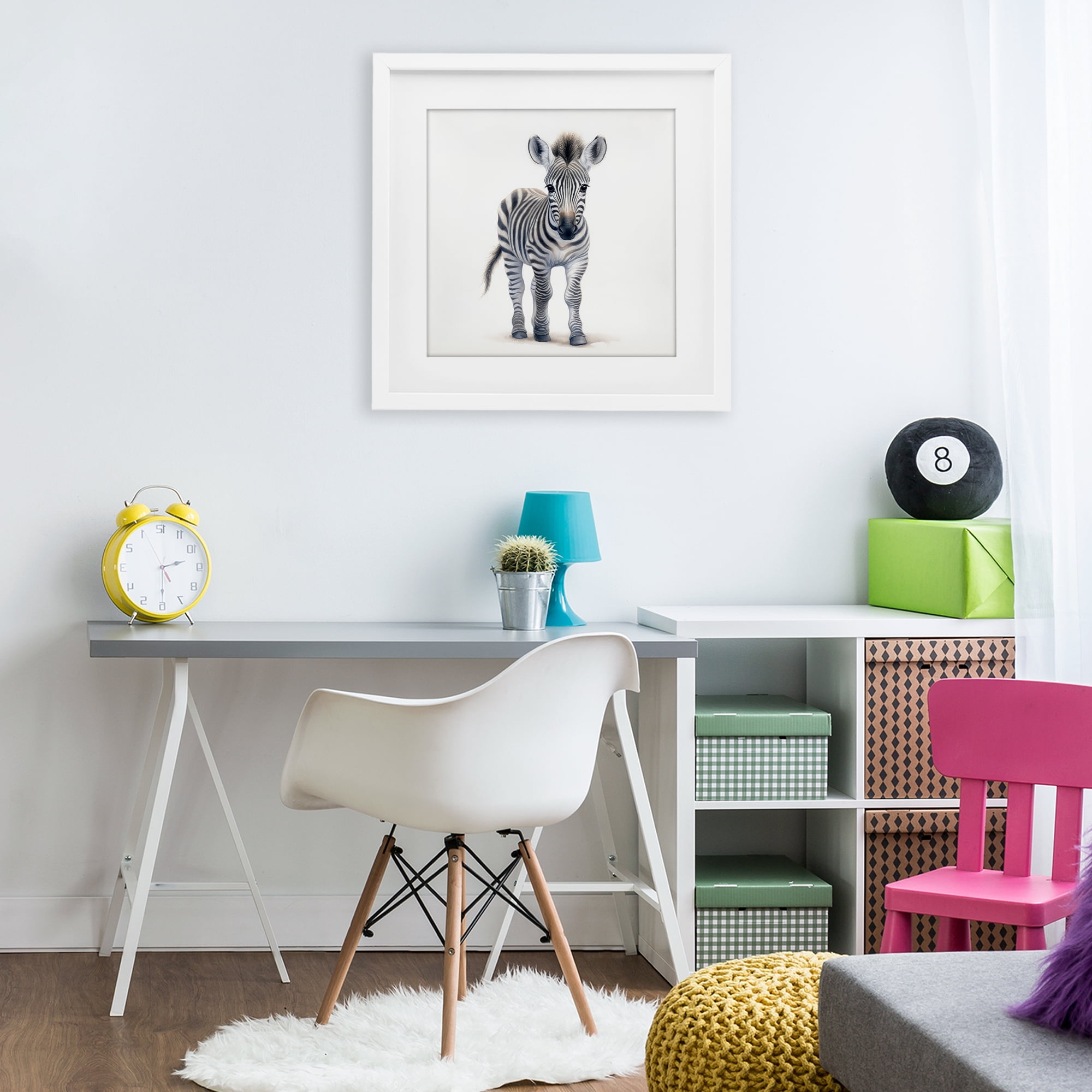 Stupell Industries Friendly Zebra Foal White Framed Print Under Glass, design by Ray Powers
