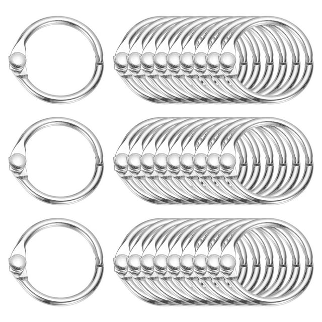 Uxcell 0.6" x 0.8" Loose Leaf Binder Rings, 30 Pcs Metal Book Rings Nickel Keychain Ring for Paper Index Cards Flash Card Notebook Rings Office Home Book Binder, Silver Tone