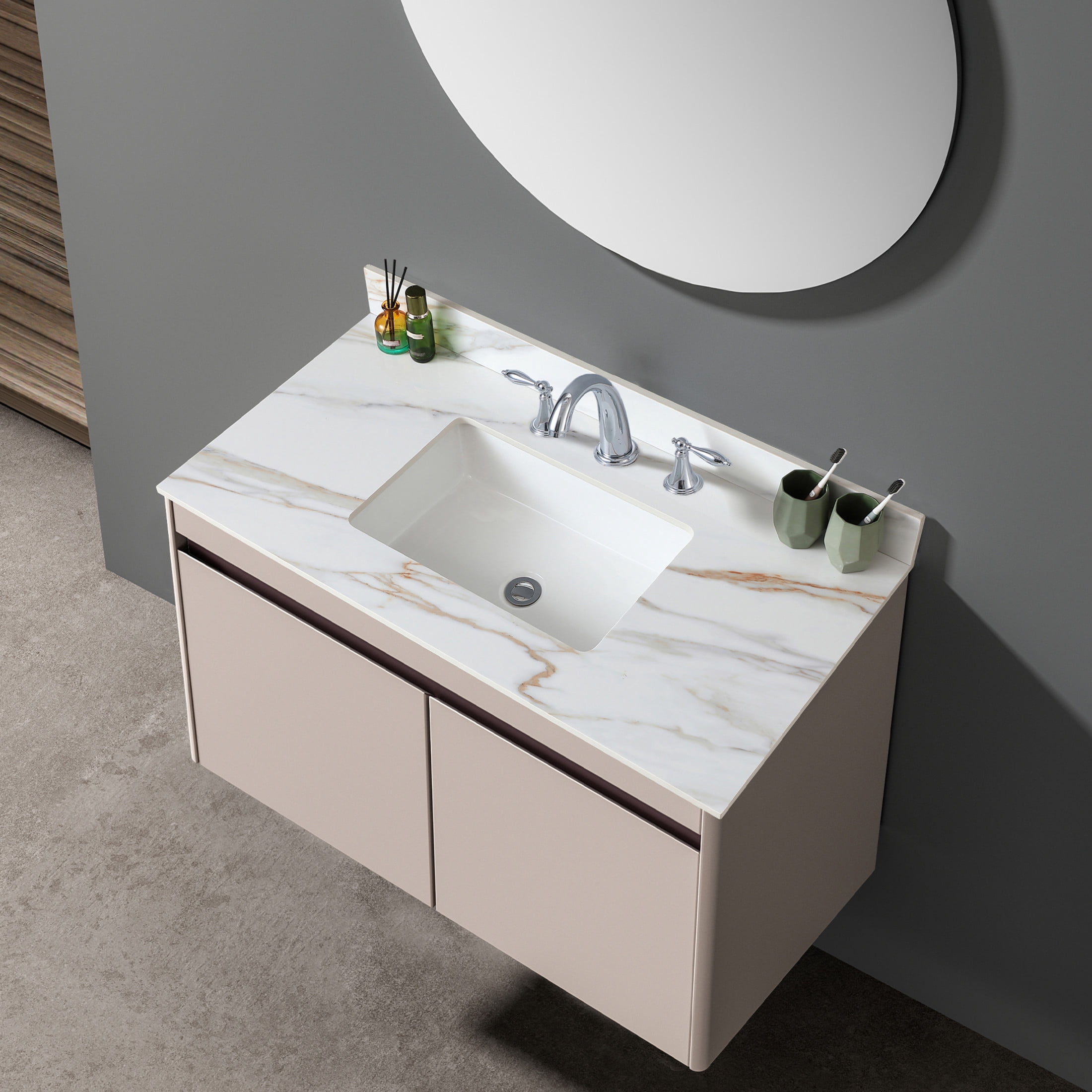 Noble House 43-Inch Bathroom Vanity Top with Undermount Sink, Backsplash, 3 Pre-Drilled Faucet Holes, White