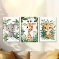 thumbnail image 3 of 3pcs Unframed Canvas Art Set - Vibrant Jungle Animals (Elephant, Giraffe, Leopard) with Green Foliage, Perfect for Living Room, Office, or Bar Decor, Ideal Gift for Birthdays, Holidays, and Special, 3 of 4