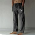 thumbnail image 2 of Penkiiy Men's Cotton Linen Pants Casual Elastic Waist Drawstring Pants Straight Yoga Pants Lightweight Summer Beach Pants L Dark Gray, 2 of 4