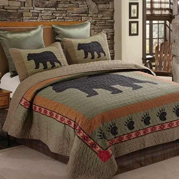 Regal Comfort Bear 3pc Bear and Paw Microfiber Cabin Lodge Quilt Set, King Size