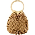 thumbnail image 1 of Ladies Mini Handbag Top Handle Bucket Drawstring Beach Woven Handmade Fishnet Bag (Coffee Color), 1 of 5