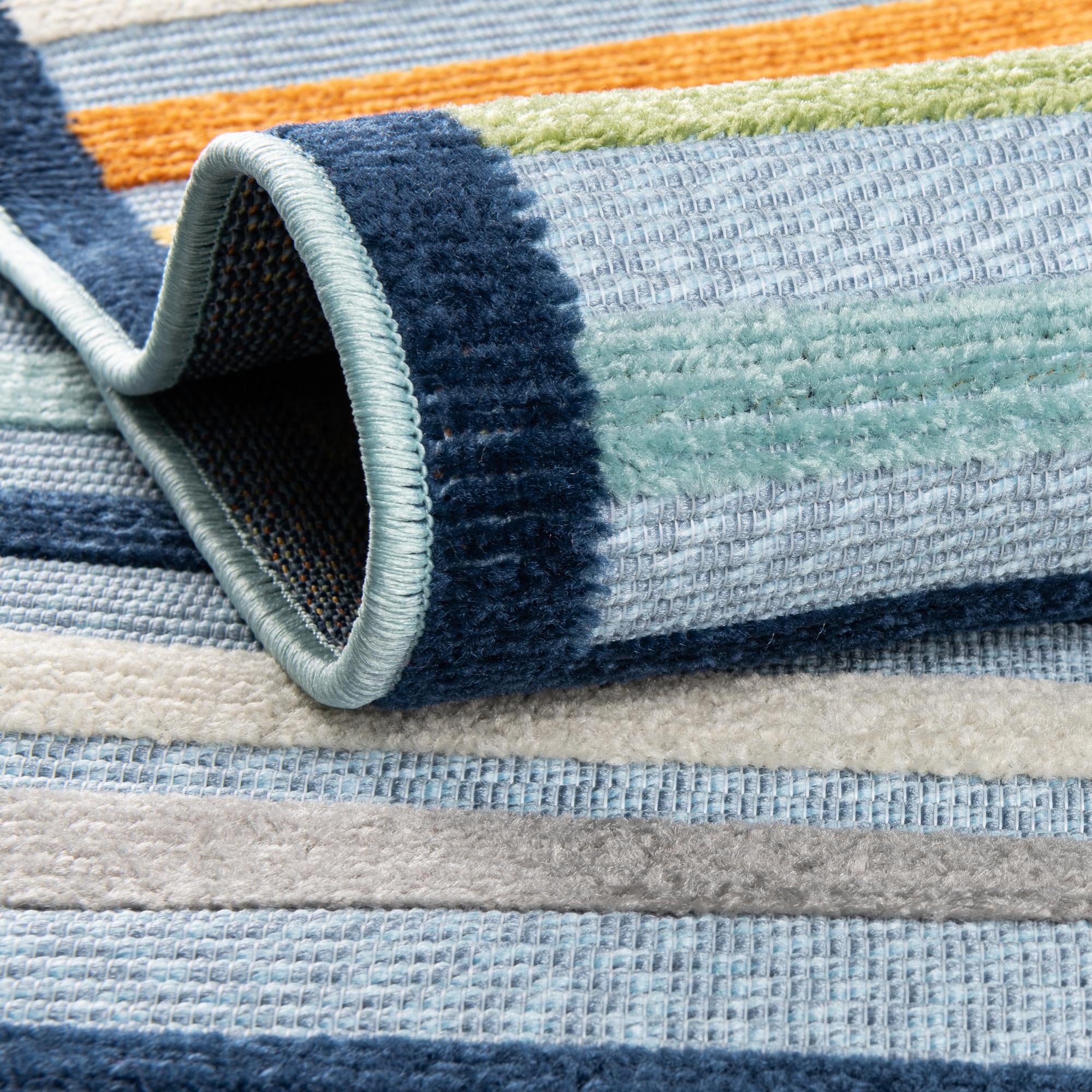 Rugs.com Aruba Outdoor Collection Rug – 2' x 3' Blue Low-Pile Rug Perfect For Any Outdoor Space, Entryways, Kitchens, Breakfast Nooks, Accent Pieces