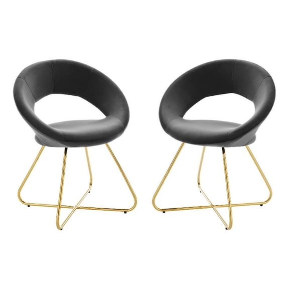 Maklaine 19" Velvet Dining Chairs in Gold/Charcoal (Set of 2)