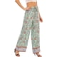 thumbnail image 2 of Mujer Verano Pierna Ancha Elástico Cintura Alta Estampado Boho Hippie Pantalones Pierna Ancha Verde Guisante Floral Talla Mediana, 2 of 5