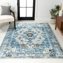 JONATHAN Y MODERN PERSIAN 5 x 8 Area Rug, Boho Vintage Medallion - Cream/Blue, MDP202A-5