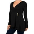 thumbnail image 2 of safuny Womens Plus Size Tops Tunic Button Long Sleeve Shirts Casual V Neck Solid Color Pullover Fall Winter Clothes Black _v XXXXXL, 2 of 6