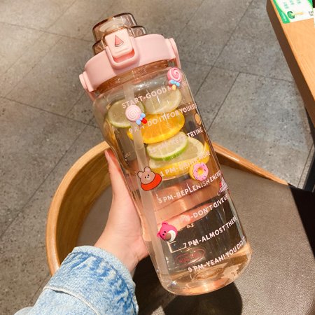 

JOYLA 2L Sports Straw Water Bottle with Stickers Portable Large Capacity Fitness Bike Cup Summer Ice Cold Water Jug with Time Marker