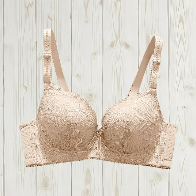Soki Women's Underwire Bra Lace Push-Up Everyday Unlined Bras Beige S