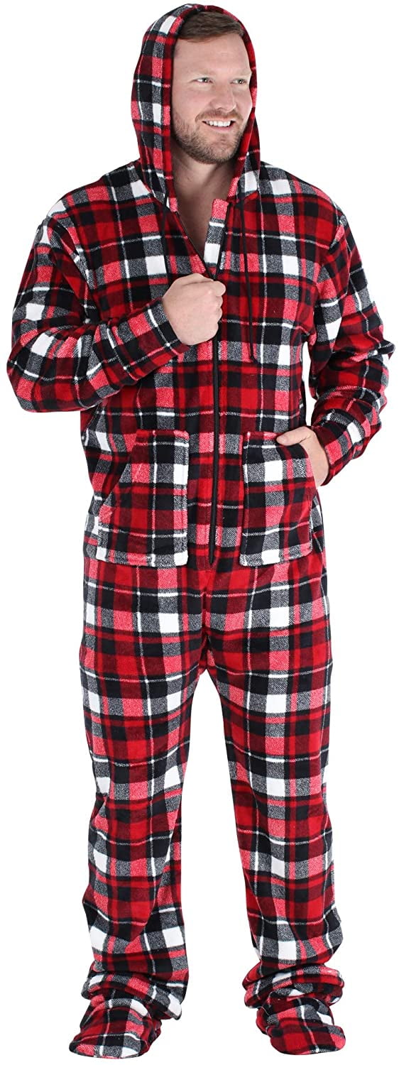 Men’s Fleece Hooded Footed Onesie Pajamas