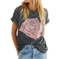 thumbnail image 2 of Mnyotv Womans Tshirt Womens Rose Graphic Tee T Shirt Loose Fit Summer Short Sleeve Boyfriend Casual Crew Neck Tops Grey S, 2 of 5