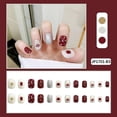 thumbnail image 1 of Press On Nails HUOGUO, color rojo vino, estilo francés, 24 unidades, 1 of 5